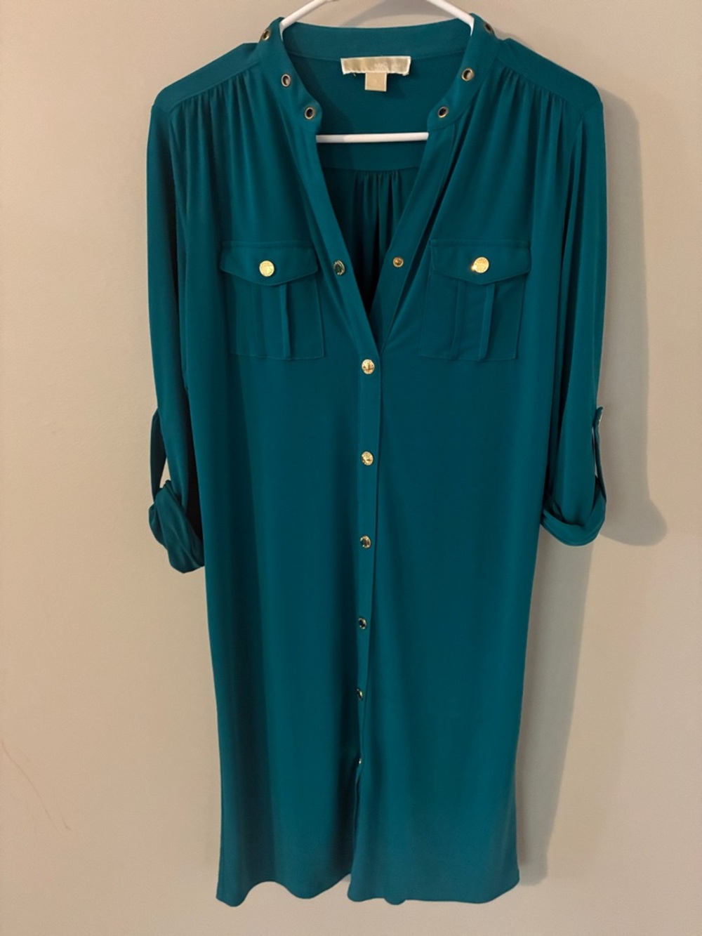 MICHAEL Michael Kors Teal Dress with Gold-Tone Hardware